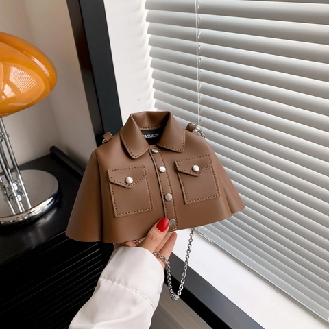 Novelty Jacket Shaped Crossbody Bag PU Leather Apparel Design Women Shoulder Bag Metal Chain Strap Rivet Detail