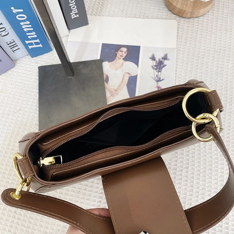 Halbmond Umhängetasche PU Leder Satteltasche Schultertasche Mit Goldener Schnalle Für Damen Elegant Modern Schick
