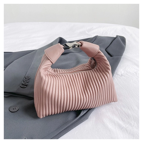 Borsa Hobo In Pelle PU Pieghettata Donne Moda Trama A Coste Borsa A Spalla Con Manico Chiusura Lampo