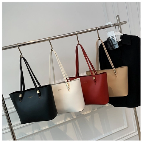 Bolso Tote De Mujer De Cuero PU Gran Capacidad Color Sólido Bolso De Hombro Versátil Minimalista Casual