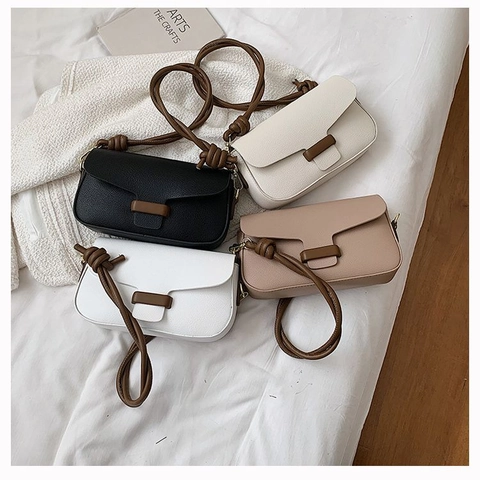 Bolso De Hombro Minimalista Para Mujer Cuero PU Patrón Lychee Bolso Cuadrado Pequeño Color Contrastado Correa Anudada Retro