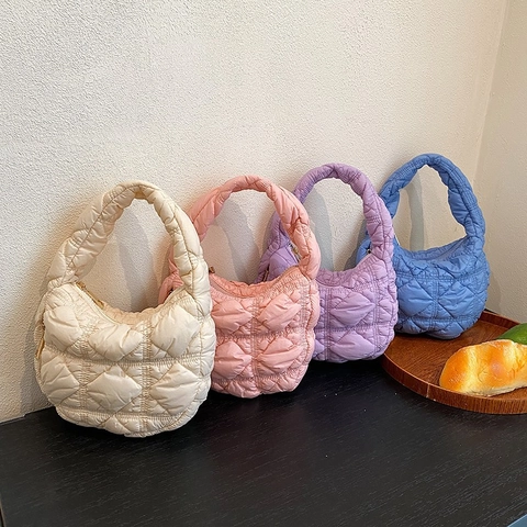 Borsa A Mano Trapuntata Puffer Cloud Nylon Pieghe Borsa A Bolle Moda Casuale Versatile Chiusura Con Cerniera Donna
