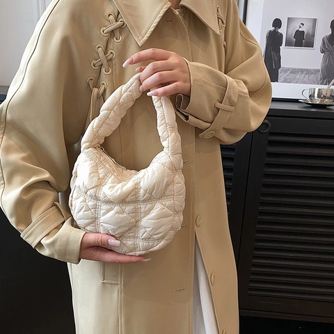 Borsa A Mano Trapuntata Puffer Cloud Nylon Pieghe Borsa A Bolle Moda Casuale Versatile Chiusura Con Cerniera Donna