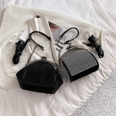 Luxus Strass Abendtasche Für Damen Glitzer Kussverschluss Schultertasche Umhängetasche Mit Kette