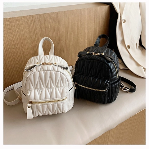 Mini Zaino Da Donna In Pelle PU Trapuntata Pieghettata Moda Piccolo Zaino Da Viaggio Casual Zaino Monospalla Dettagli Oro
