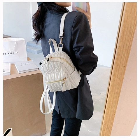 Mini Zaino Da Donna In Pelle PU Trapuntata Pieghettata Moda Piccolo Zaino Da Viaggio Casual Zaino Monospalla Dettagli Oro