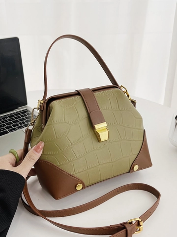 Bolso De Mano De Cuero PU Con Patrón De Cocodrilo Retro Para Mujer Bolso De Doctor Vintage Color En Contraste Con Cierre De Metal Dorado