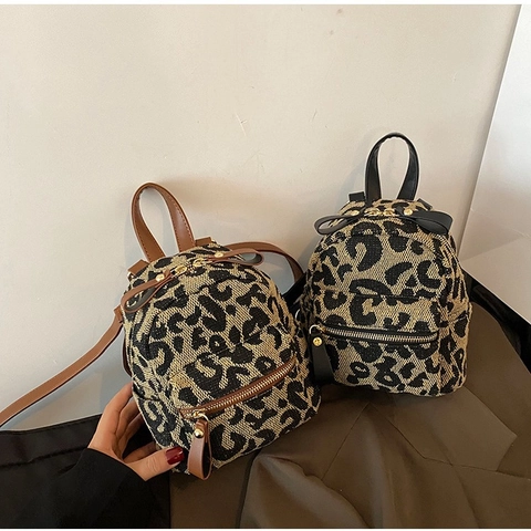 Mini Mochila De Leopardo Para Mujer Lona Cuero PU Bolso Bandolera Moda Bolso De Hombro Pequeño