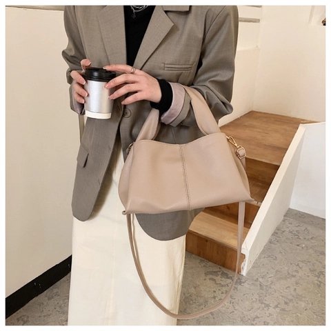 Women Handbag PU Leather Lychee Texture Minimalist Underarm Shoulder Bag With Adjustable Strap Solid Color Versatile