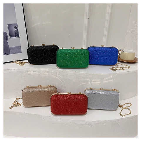 Borsa Da Sera Da Donna Pochette Con Paillettes Rigida Rettangolare Con Tracolla A Catena Rimovibile Chiusura In Cristallo Elegante
