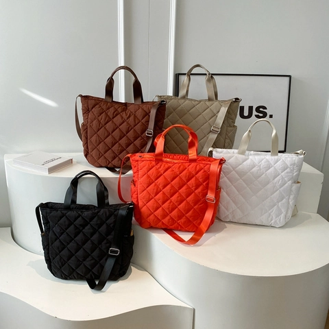 Gesteppte Tragetasche Puffer Rautenmuster Große Kapazität Leichte Schulter Handtasche Umhängetasche Mit Seitentaschen Für Damen