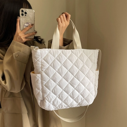 Gesteppte Tragetasche Puffer Rautenmuster Große Kapazität Leichte Schulter Handtasche Umhängetasche Mit Seitentaschen Für Damen