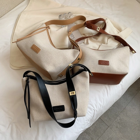 Borsa Hobo In Tela E Patchwork In Pelle PU Per Donna Borsa A Spalla Retro Sottobraccio Tracolla Larga Regolabile