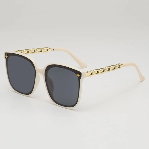 Oversized Square Sunglasses UV Protection PC Frame AC Lens Metal Chain Temples Star Rivets Trendy Eyewear For Unisex
