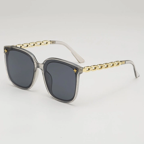 Oversized Square Sunglasses UV Protection PC Frame AC Lens Metal Chain Temples Star Rivets Trendy Eyewear For Unisex