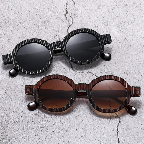Occhiali Da Sole Rotondi Vintage Protezione UV400 Montura In PC Con Texture Ondulata Moda Per Donna E Uomo