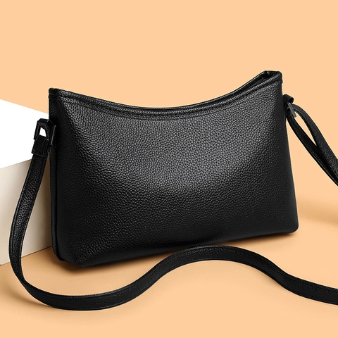 Minimalist PU Leather Lychee Pattern Shoulder Bag For Women Retro Small Square Crossbody Bag With Adjustable Strap