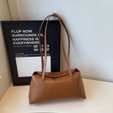 Bolso Baguette De Axila De Cuero PU Minimalista Para Mujer Color Sólido Cierre Magnético Correas De Hombro Dobles Chic Diario