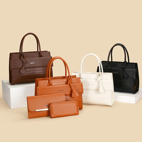 Borsa Tote Donna Goffrata Coccodrillo Borsa A Mano Pochette E Portafoglio Pelle PU Grande Capacità Borsa A Tracolla Vintage