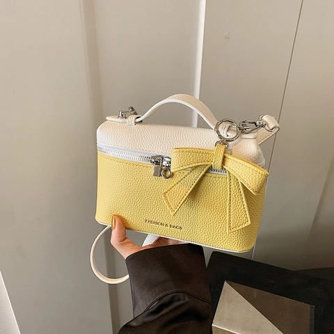 Borsa A Mano Da Donna In Colori A Contrasto Pelle PU Borsa A Tracolla Con Fiocco Stile Dolce Cerniera Borsa Scatola