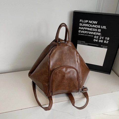 Damen PU Leder Umhängetasche Große Kapazität Geometrischer Rucksack Retro Schlicht Urban Handtasche