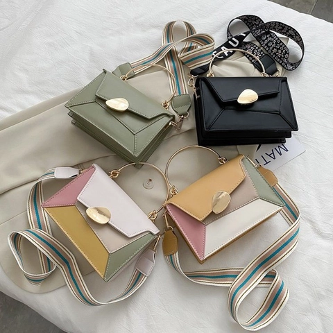 Borsa A Tracolla Patchwork In Pelle PU Geometrica Piccola Borsa A Mano Con Manico In Anello Di Metallo E Tracolla Rimovibile
