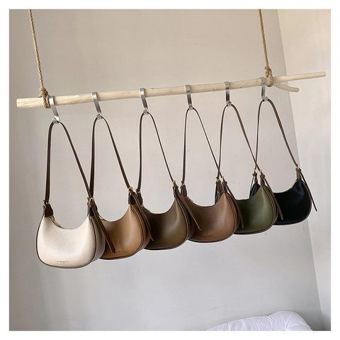 Dames Hobo Tas Van PU Leer Met Kiezeltextuur Halve Maan Okseltas Verstelbare Riem Koreaanse Stijl Minimalistisch