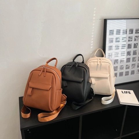 Women Backpack PU Leather Litchi Pattern Commuter Fashion Casual Solid Color School Shoulder Bag With Top Handle
