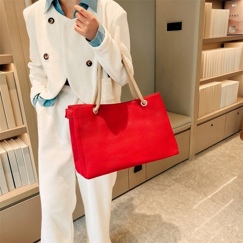 Borsa Tote In Tela Retro Per Donna Grande Capacità Borsa A Tracolla Con Manico In Corda Di Canapa E Tasca Antifurto