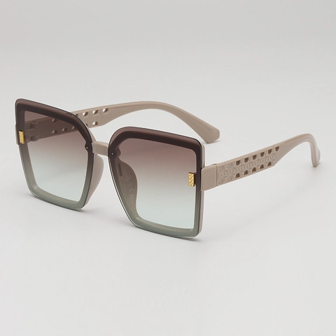 Lunettes De Soleil Carrées Surdimensionnées Pour Femmes Mode Protection UV400 Monture PC Verres Dégradés AC Branches Ajourées Décor Or Rétro Extérieur
