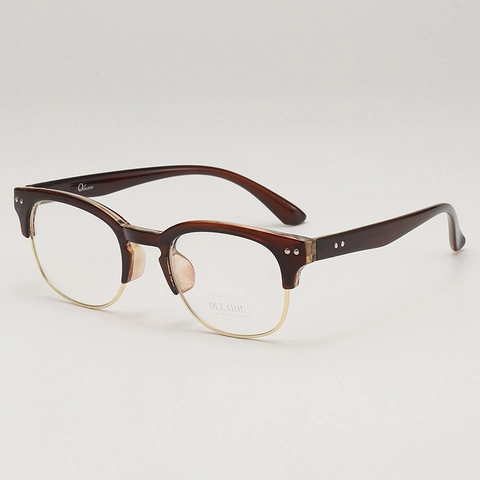 Retro Browline Glasses Frame TR90 Metal Semi Rimless UV400 Protection Clear Lens Eyewear For Men Women