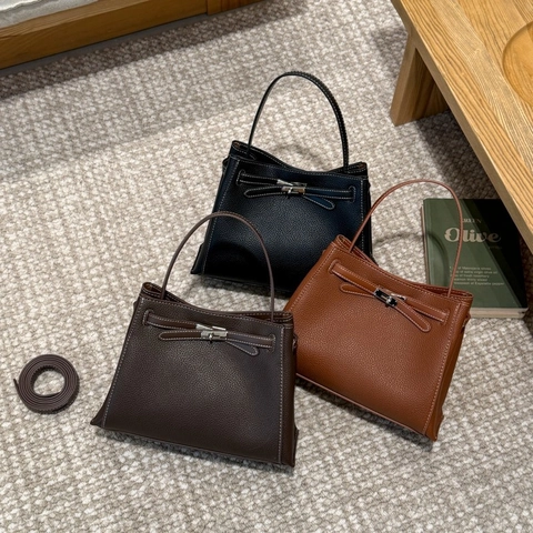Bolso De Mano Retro Para Mujer De Cuero PU Con Texture Lichi Cierre Y Costuras En Contraste Bolso De Hombro Cruzado Minimalista