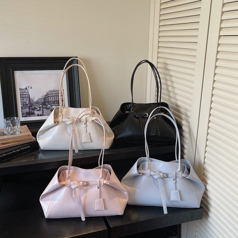 Minimalistische PU Leder Tote Bag Große Kapazität Pendeln Schulter Handtasche Mit Gürtelschnalle Dekor Retro Koreanischen Stil