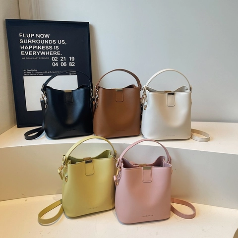 Women PU Leather Bucket Bag Simple Matte Commute Fashion Crossbody Shoulder Handheld Handbag With Adjustable Strap