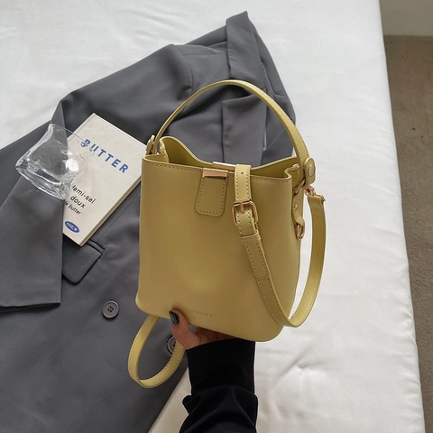 Women PU Leather Bucket Bag Simple Matte Commute Fashion Crossbody Shoulder Handheld Handbag With Adjustable Strap
