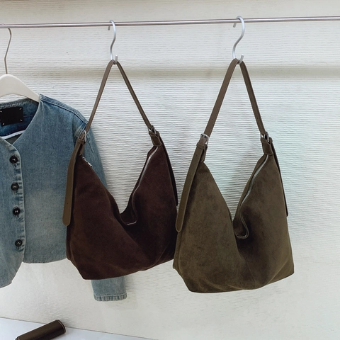 Bolso Hobo Grande De Cuero PU Gamuzado Esmerilado Retro Casual Bolso De Hombro Con Correa Ajustable Para Mujer