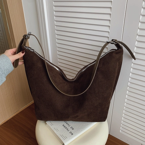 Bolso Hobo Grande De Cuero PU Gamuzado Esmerilado Retro Casual Bolso De Hombro Con Correa Ajustable Para Mujer