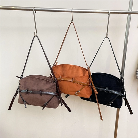 Retro Suede PU Leder Große Kapazität Tote Bag Minimalistische Achsel Schultertasche Vintage Koreanischer Stil Handtasche Für Damen