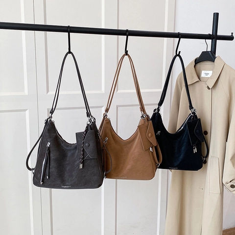 Borsa A Spalla Hobo In Pelle PU Vintage Grande Capacità Multifunzionale Tote Minimalista Con Mini Portamonete Per Donne