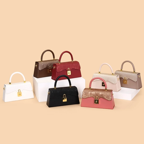 Bolso De Mano Para Mujer Cuero PU Cierre Dorado Solapa Texturizada Trapecio Bolso De Hombro Retro Elegante Bolso Cuadrado
