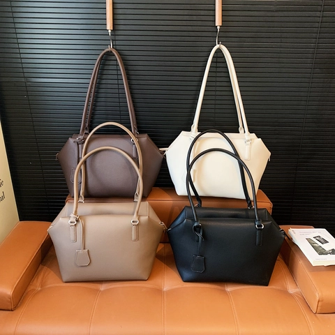 Minimalist Tote Bag PU Lychee Leather Large Capacity Shoulder Handbag For Women Work Travel Retro Style