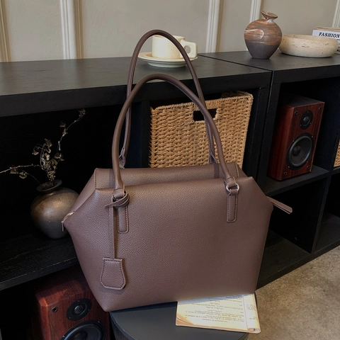 Minimalist Tote Bag PU Lychee Leather Large Capacity Shoulder Handbag For Women Work Travel Retro Style