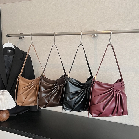 Borsa A Spalla Pieghettata Da Donna Pelle PU Retro Forma Ventaglio Hobo Borsa Tracolla Grande Capacità Casual