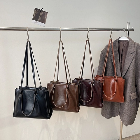 Grande Borsa Tote In Pelle PU Lucida Retro Da Donna Borsa A Spalla Minimalista Con Doppi Manici E Tracolla Lunga