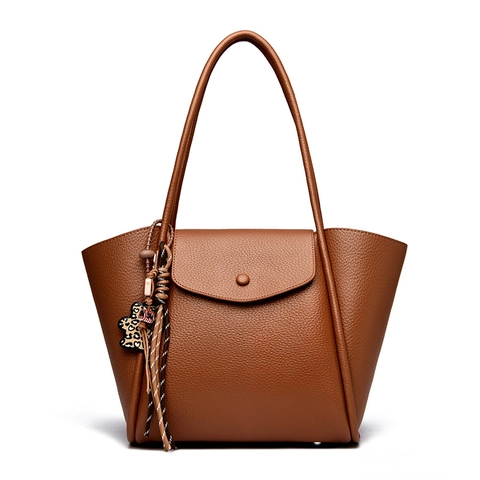 Borsa Tote Da Donna In Pelle PU Con Motivo Litchi Grande Capacità Con Ciondolo Orso Leopardato E Nappa
