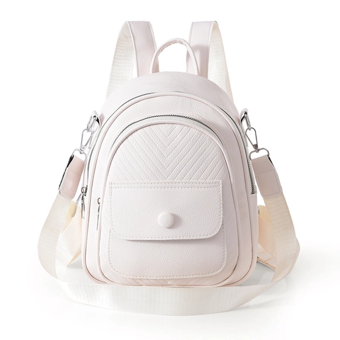 Women Mini Backpack Fashion Lychee Pattern PU Leather V-Quilted Multi-Functional Casual Vintage Travel Daypack