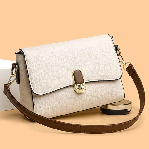 Borsa A Tracolla Da Donna In Pelle PU Con Trama Litchi Elegante Piccola Borsa Quadrata Con Chiusura Dorata E Tracolla Regolabile