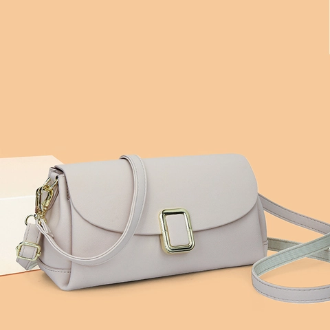 Women Crossbody Bag PU Leather Faux Suede Texture Gold Buckle Adjustable Strap Solid Color Vintage Shoulder Bag