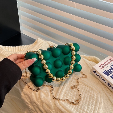 Ακρυλική Βραδινή Τσάντα 3D Bubble Texture Box Clutch Με Μεταλλική Λαβή Από Χάντρες Αλυσίδα Για Γυναικείο Πάρτι