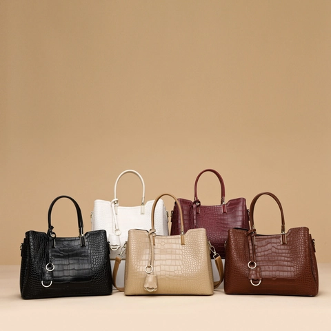 Women Croc Embossed PU Leather Handbag Fashion Commuter Crossbody Shoulder Bag With Detachable Strap Gold Hardware Chic